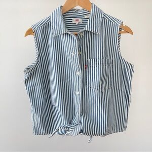 Levi's White and Blue Striped Sleeveless Top Size M
